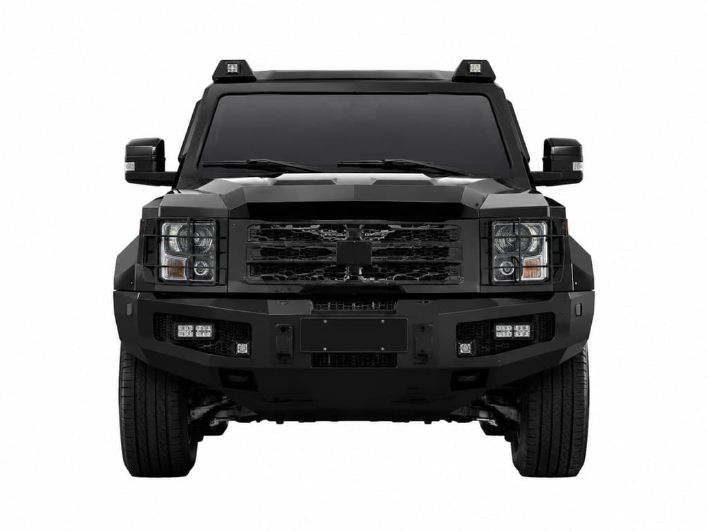 armored reinforced black SUV with tinted windows