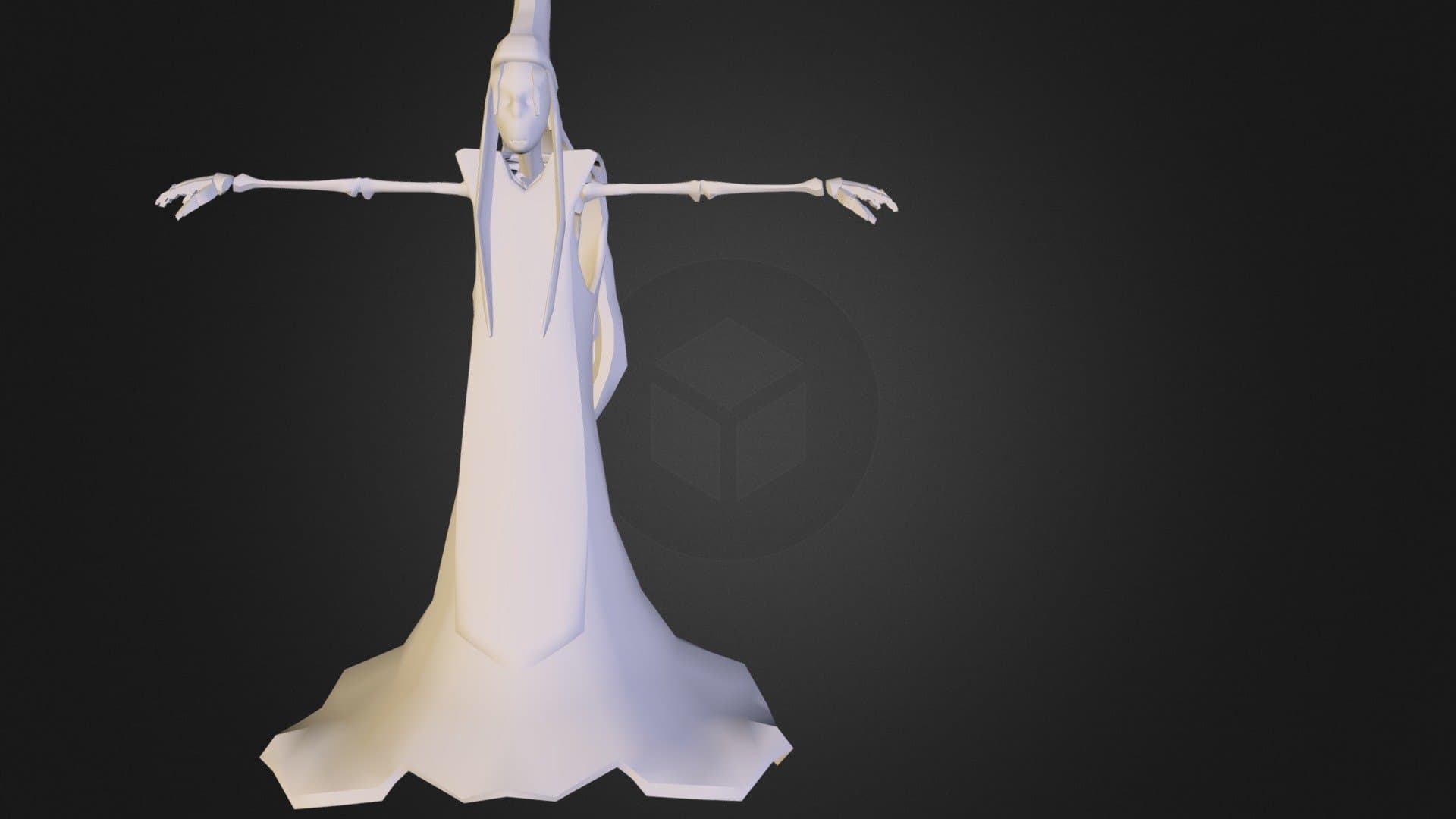 白色长袍神秘人物，双臂展开，低多边形风格3D模型