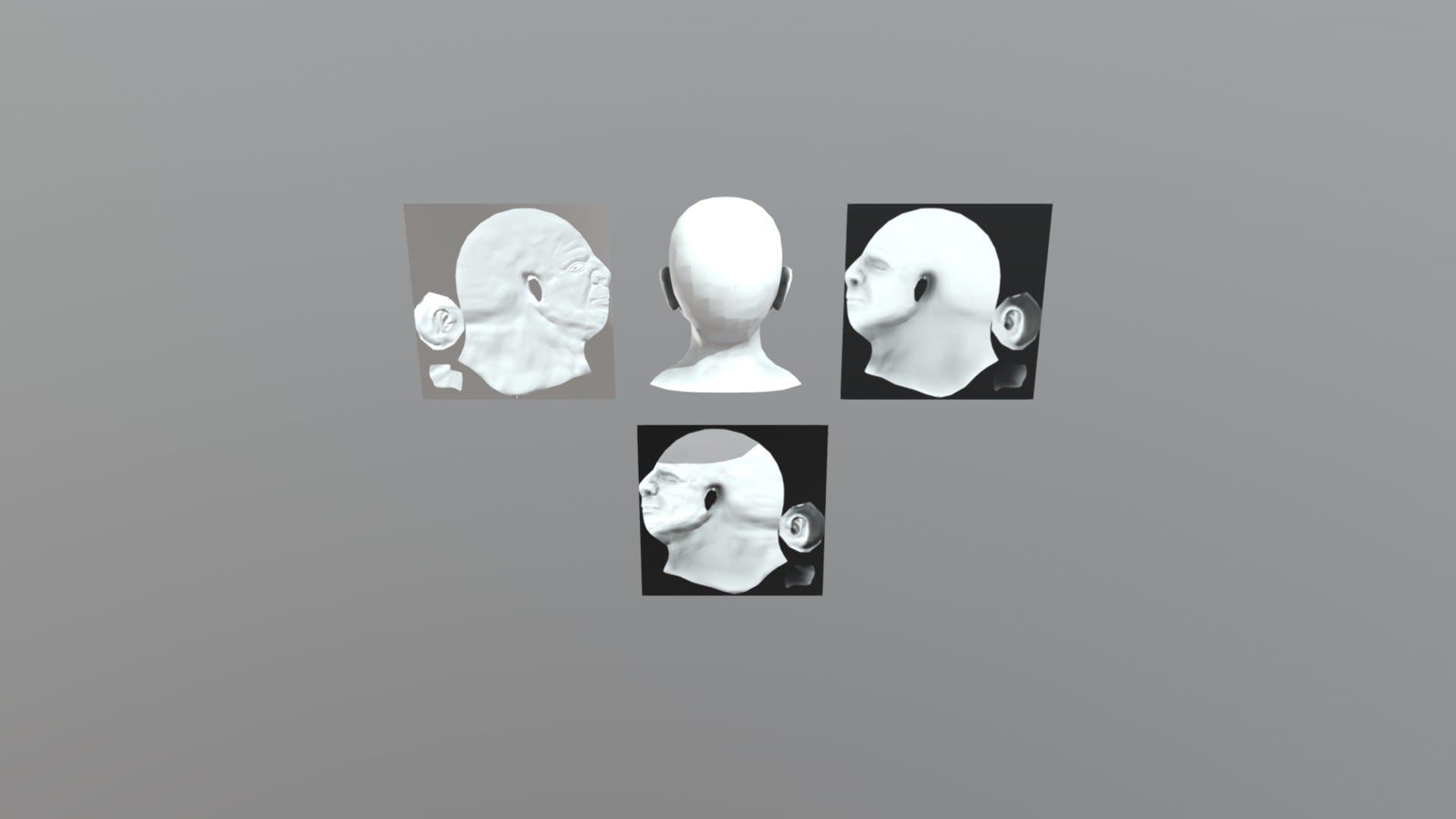 AI生成的人头3D模型，展示正常贴图细节，多角度视图，简约风格