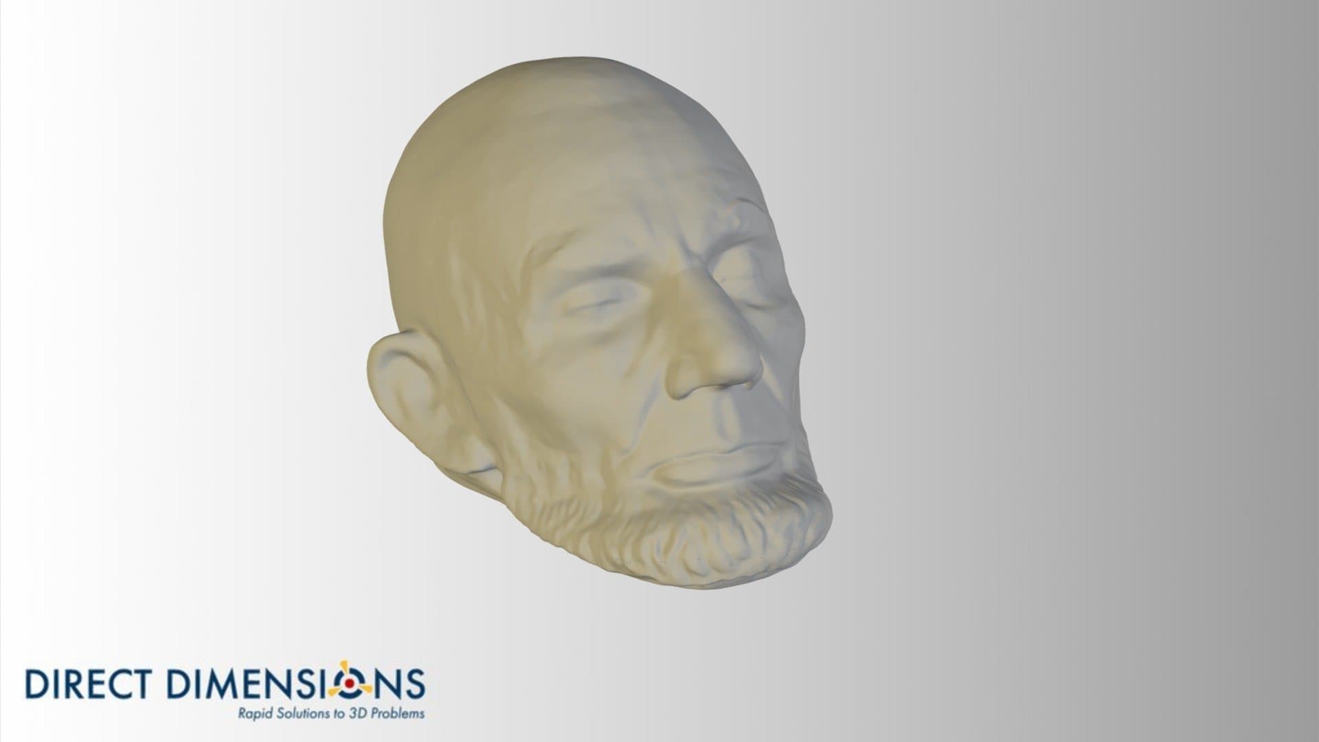 林肯总统死亡面具的3D扫描模型，呈现闭眼、胡须和面部细节，风格写实