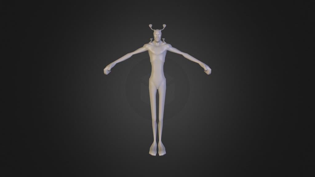 Yamo外星人3D模型，白色光滑质感，双角头部，四肢修长，悬浮姿态