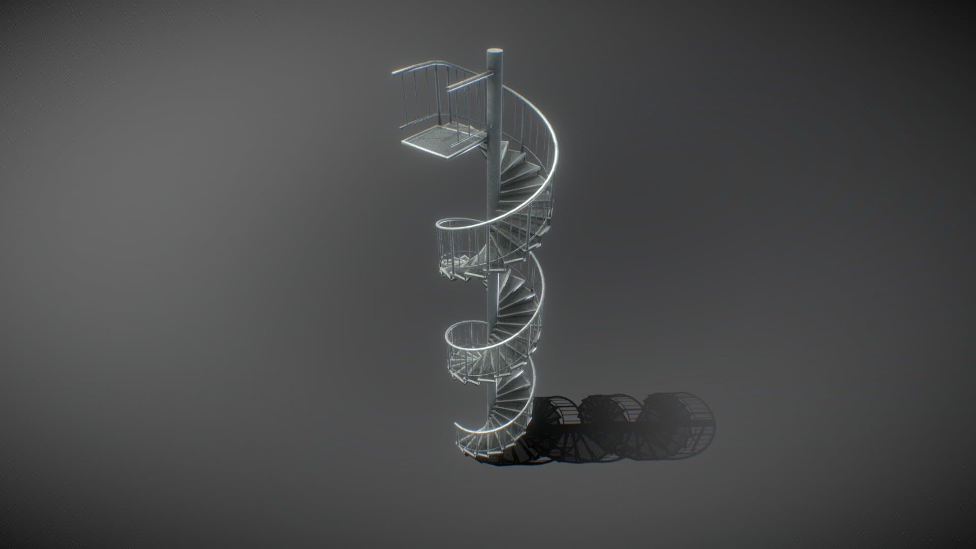 金属螺旋楼梯，现代工业风格，3D渲染