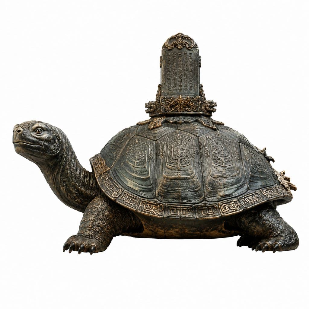 灵龟背负古碑，龟甲刻有东方神秘纹饰，写实风格3D模型