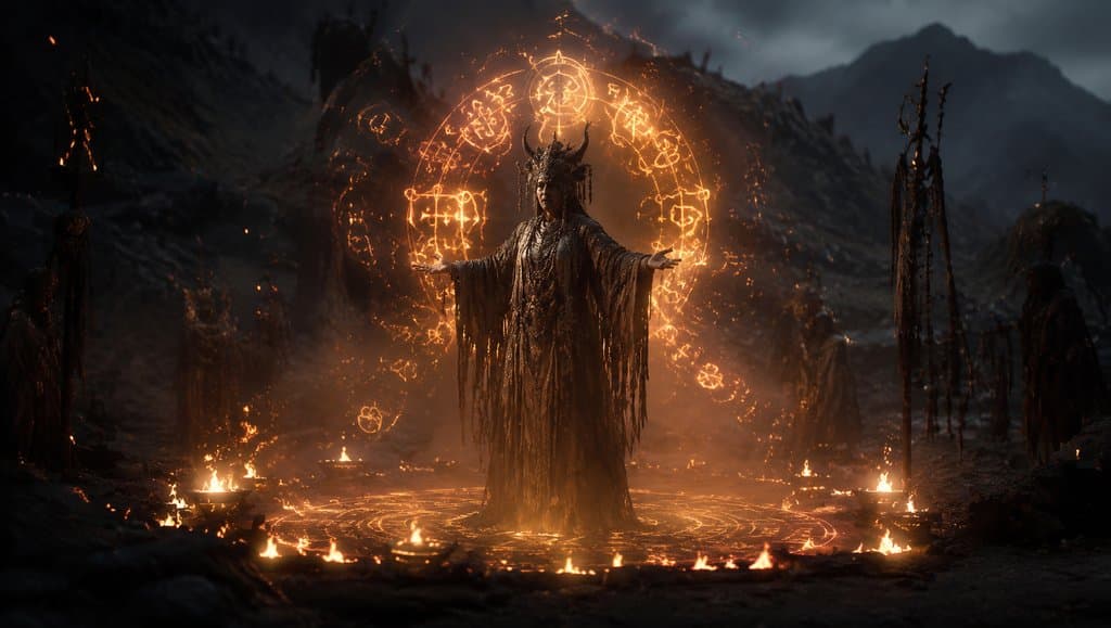 巫祝通神 巫祝通神 符纹灵光 篝火光晕 神秘 上古洪荒写实特效图 3D资产参考