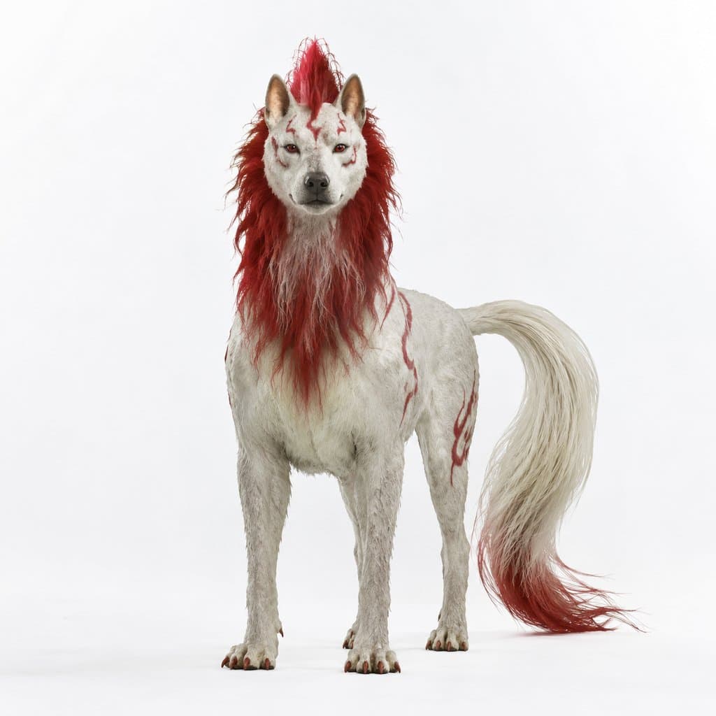 白身红鬃异兽玃如，犬首马尾，写实风格3D模型