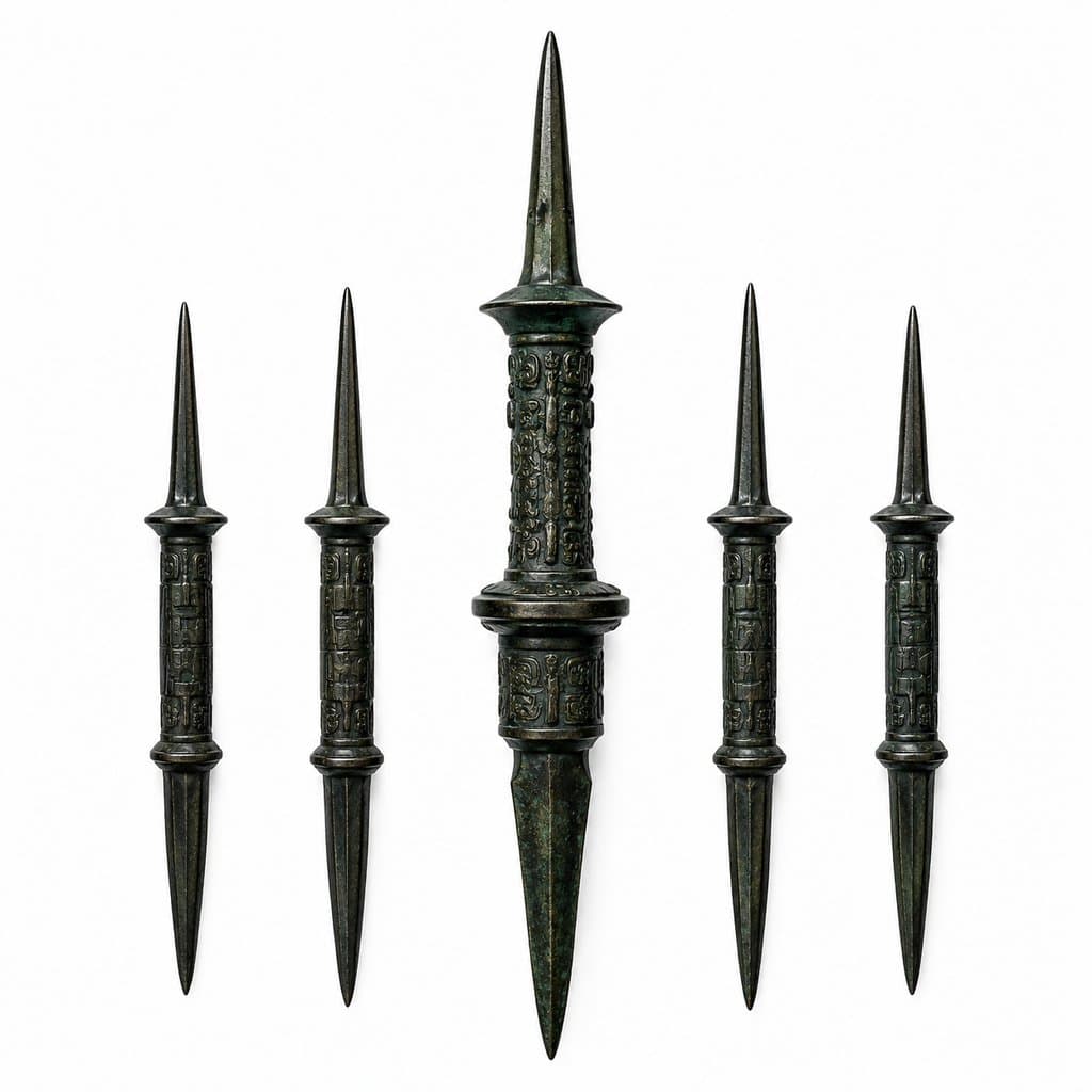 古代暗器攒心钉，黑色金属质感，尖锐锋利，写实风格3D道具模型