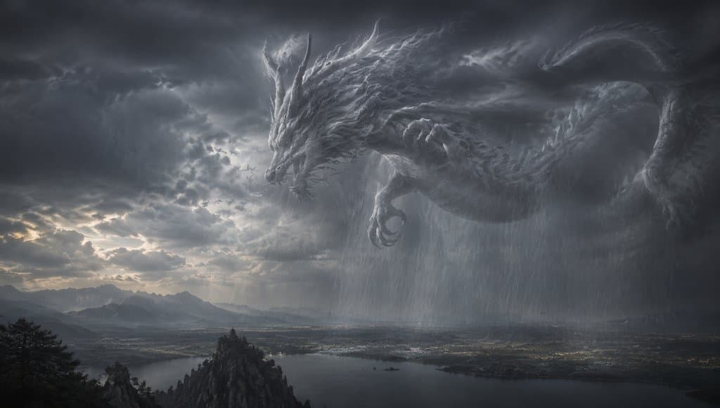 应龙行雨 应龙行雨 乌云骤雨 龙影 磅礴 上古洪荒写实特效图 3D资产参考